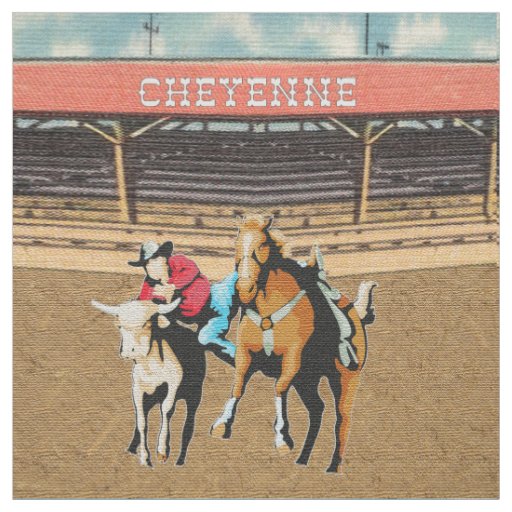 Cheyenne Rodeo Cowboy Steer Wrestling Fabric