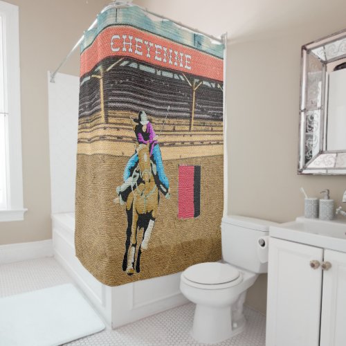 Cheyenne Rodeo Cowgirl Barrel Racer Shower Curtain