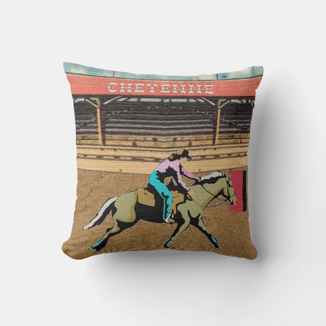 Cheyenne Rodeo Cowgirl Barrel Racing Pillow (Front)