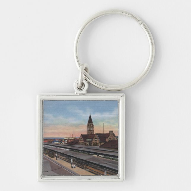 Cheyenne, WY - Union Pacific Railroad Station Keychain (Front)