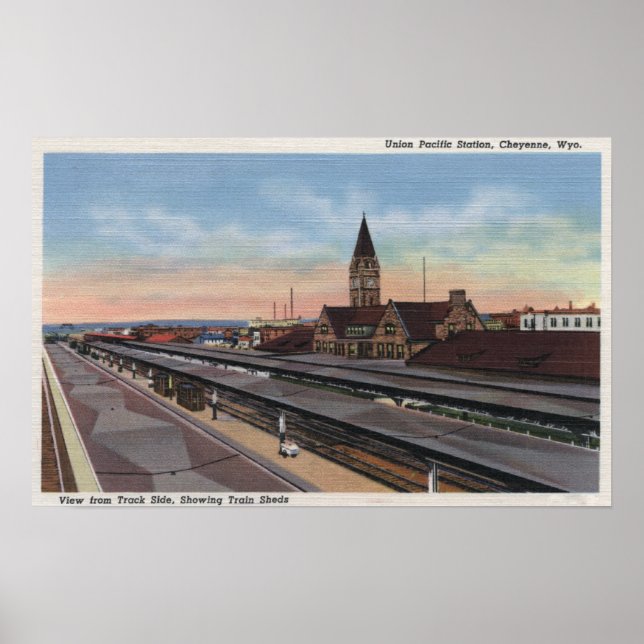 Cheyenne, WY - Union Pacific Railroad Station Poster (Front)