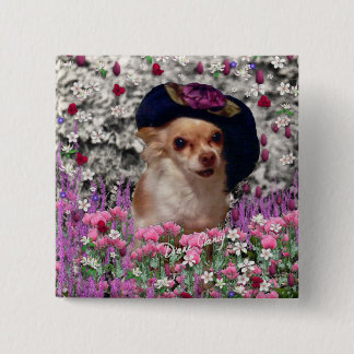 Chi Chi in Flowers - Chihuahua Puppy in Cute Hat Button