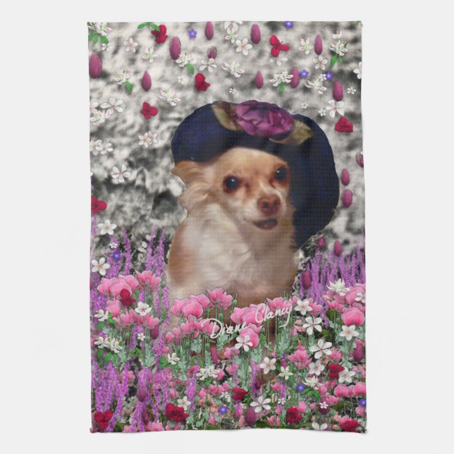 Chi Chi in Flowers  - Chihuahua Puppy in Cute Hat Towel (Vertical)