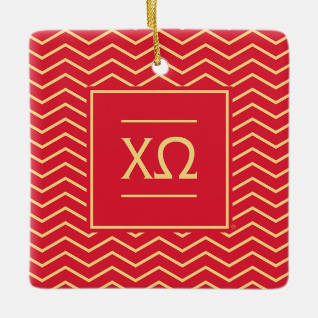 Chi Omega | Chevron Pattern Ceramic Ornament (Front)