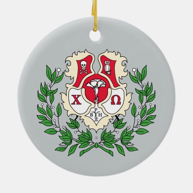 Chi Omega Crest Ceramic Ornament (Back)