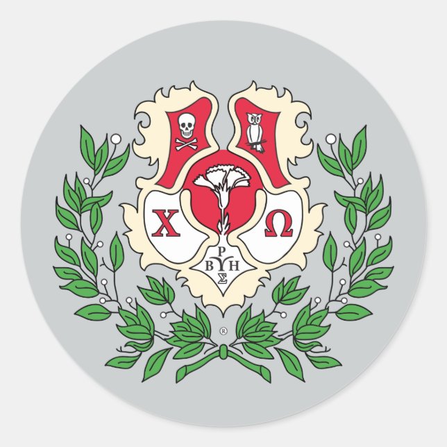 Chi Omega Crest Classic Round Sticker (Front)