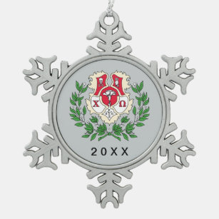 Chi Omega Crest Snowflake Pewter Christmas Ornament