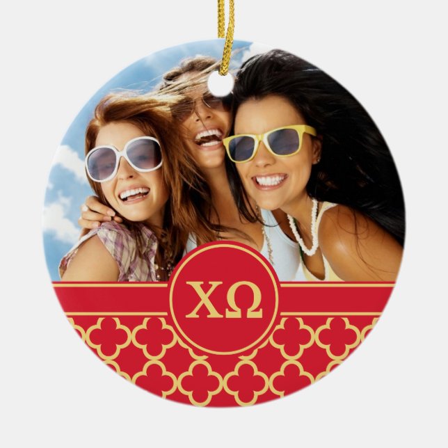 Chi Omega | Monogram and Photo Ceramic Ornament (Front)