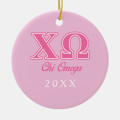 Chi Omega Pink Letters Ceramic Ornament