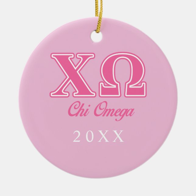 Chi Omega Pink Letters Ceramic Ornament (Front)