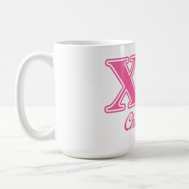 Chi Omega Pink Letters Coffee Mug (Left)