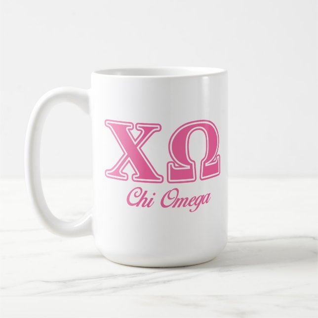 Chi Omega Pink Letters Coffee Mug (Left)