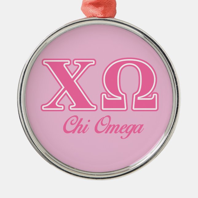 Chi Omega Pink Letters Metal Ornament (Front)