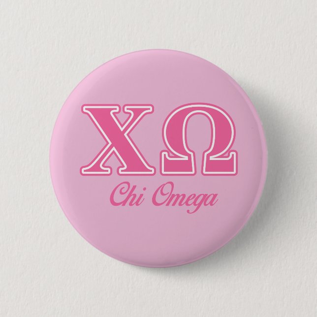 Chi Omega Pink Letters Pinback Button (Front)
