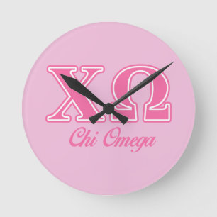 Chi Omega Pink Letters Round Clock