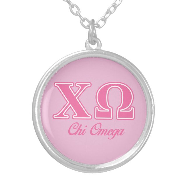 Chi Omega Pink Letters Silver Plated Necklace (Front)