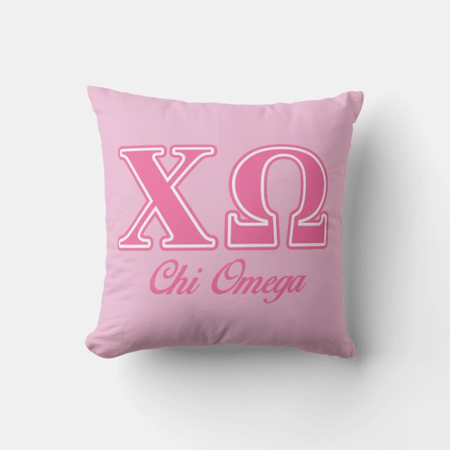 Chi Omega Pink Letters Throw Pillow (Front)