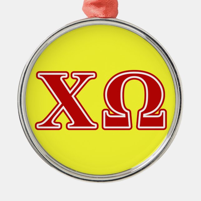 Chi Omega Red Letters Metal Ornament (Front)