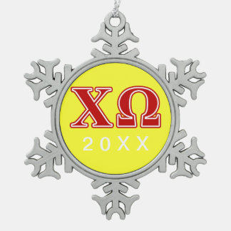 Chi Omega Red Letters Snowflake Pewter Christmas Ornament
