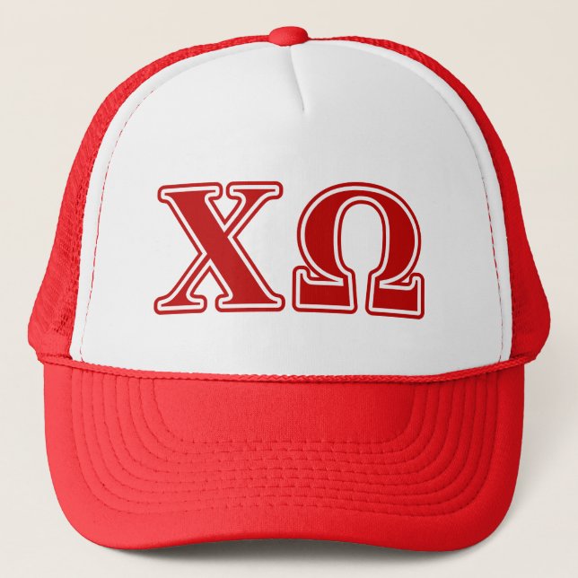 Chi Omega Red Letters Trucker Hat (Front)