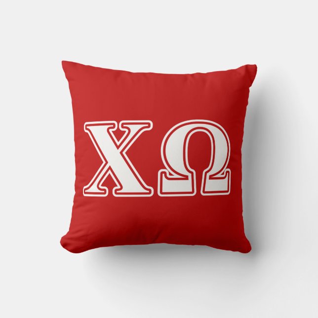 Chi Omega White and Red Letters Throw Pillow (Front)