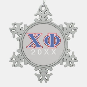 Chi Phi Blue and Red Letters Snowflake Pewter Christmas Ornament