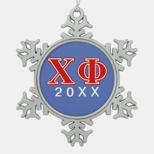 Chi Phi Red Letters Snowflake Pewter Christmas Ornament