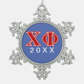 Chi Phi Red Letters Snowflake Pewter Christmas Ornament