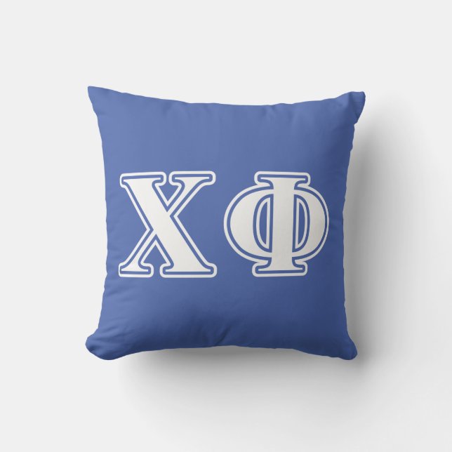 Chi Phi White and Blue Letters Throw Pillow (Front)