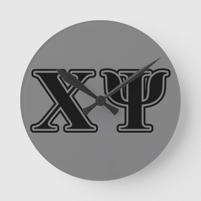 Chi Psi Black Letters Round Clock (Front)