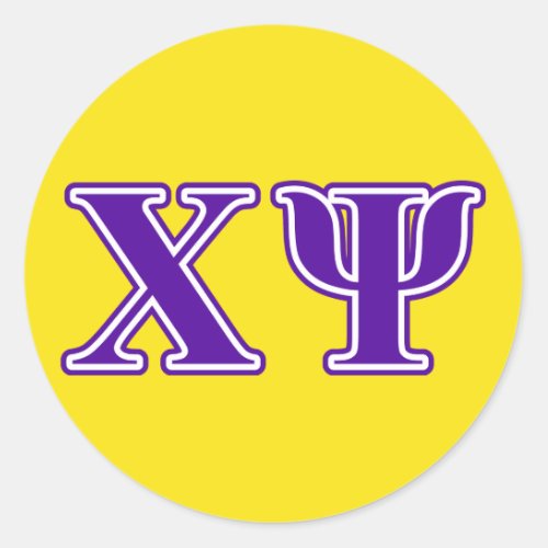 Chi Psi Purple Letters Classic Round Sticker