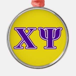 Chi Psi Purple Letters Metal Ornament