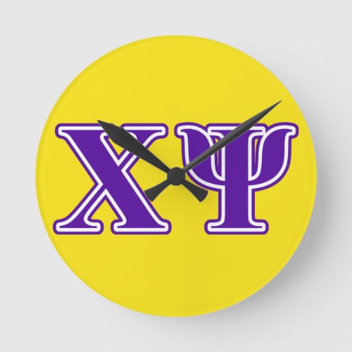 Chi Psi Purple Letters Round Clock