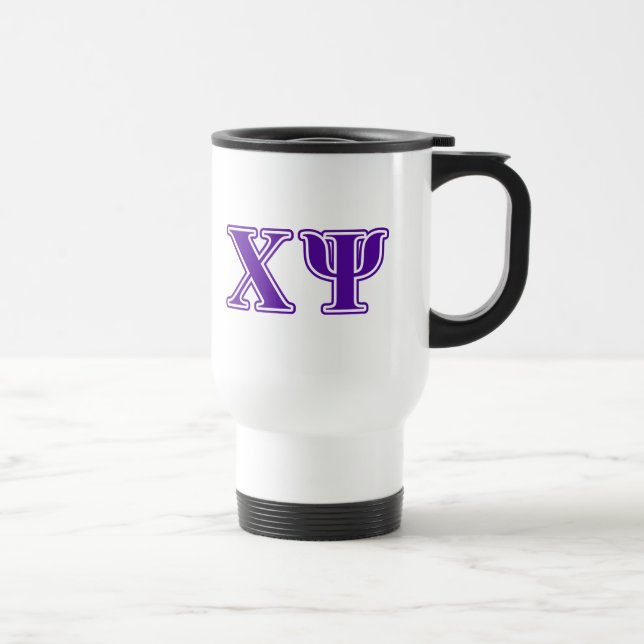 Chi Psi Purple Letters Travel Mug (Right)