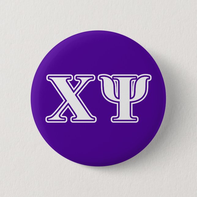 Chi Psi White and Purple Letters Button (Front)