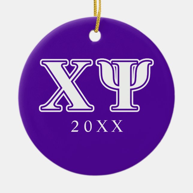Chi Psi White and Purple Letters Ceramic Ornament (Front)