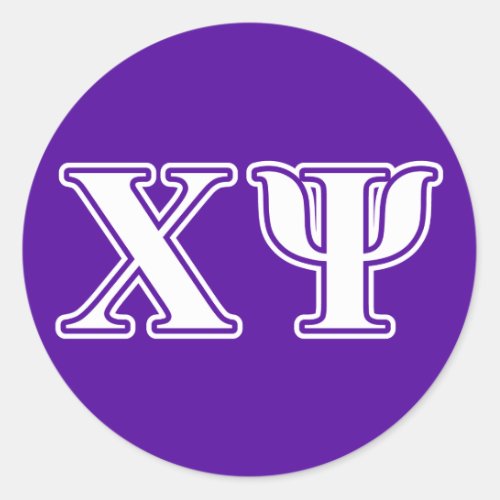 Chi Psi White and Purple Letters Classic Round Sticker