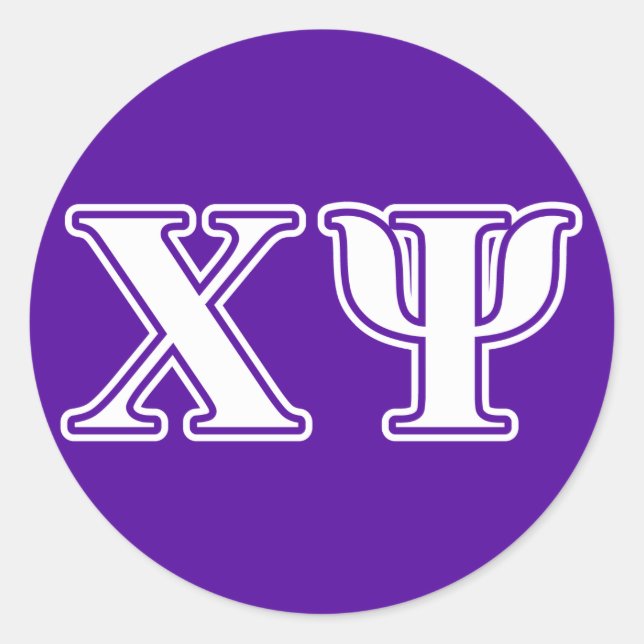 Chi Psi White and Purple Letters Classic Round Sticker (Front)