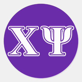 Chi Psi White and Purple Letters Classic Round Sticker