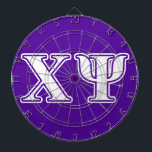 Chi Psi White and Purple Letters Dart Board<br><div class="desc">Check out these official Chi Psi designs! Personalize your own Greek merchandise on Zazzle.com! Click the Customize button to insert your own name, class year, or club to make a unique product. Try adding text using various fonts & view a preview of your design! Zazzle's easy to customize products have...</div>