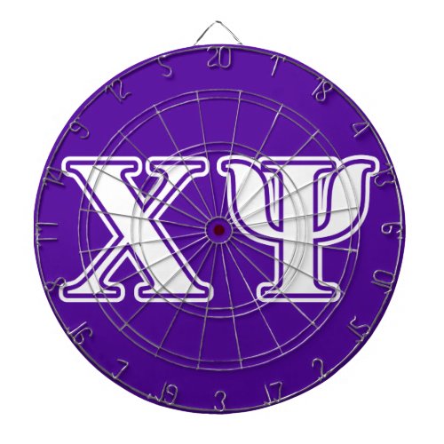 Chi Psi White and Purple Letters Dart Board