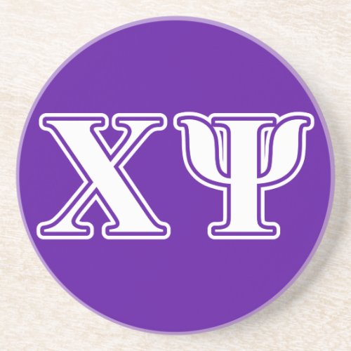 Chi Psi White and Purple Letters Drink Coaster