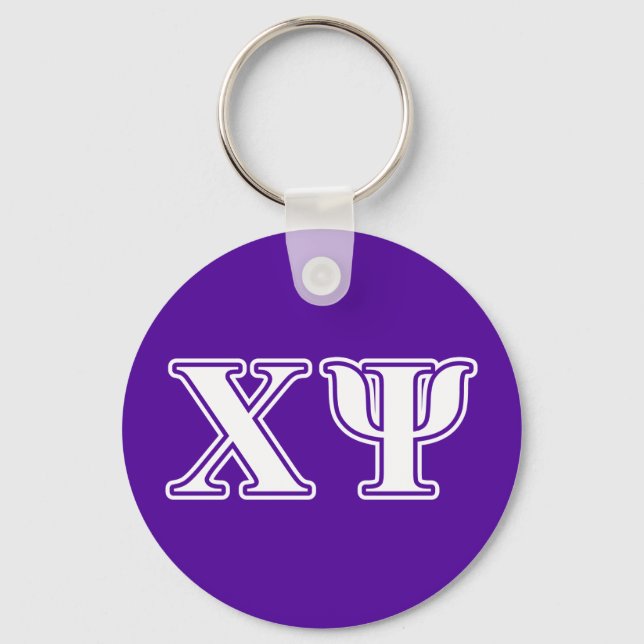Chi Psi White and Purple Letters Keychain (Front)
