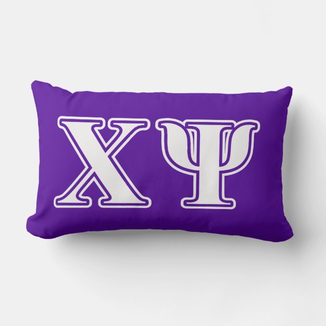 Chi Psi White and Purple Letters Lumbar Pillow (Front)