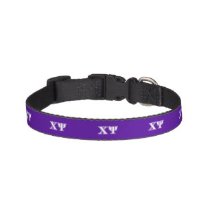 Chi Psi White and Purple Letters Pet Collar