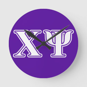 Chi Psi White and Purple Letters Round Clock