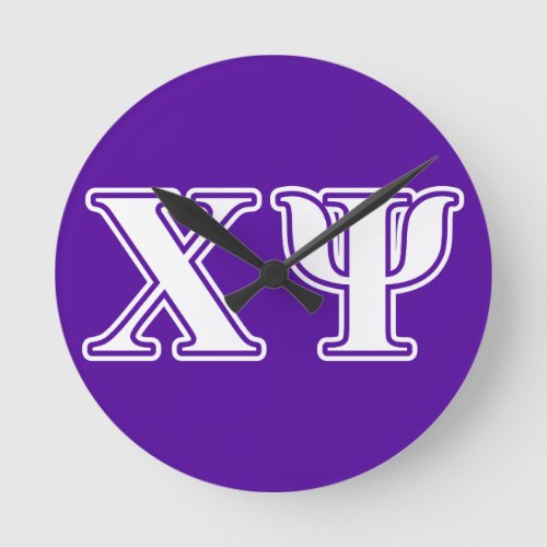 Chi Psi White and Purple Letters Round Clock