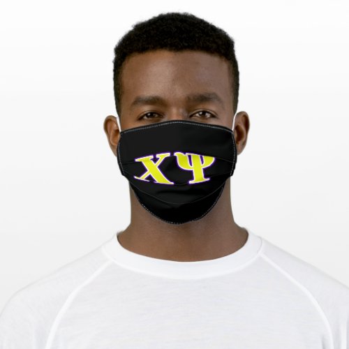 Chi Psi Yellow and Purple Letters Adult Cloth Face Mask