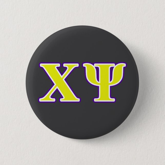 Chi Psi Yellow and Purple Letters Button (Front)