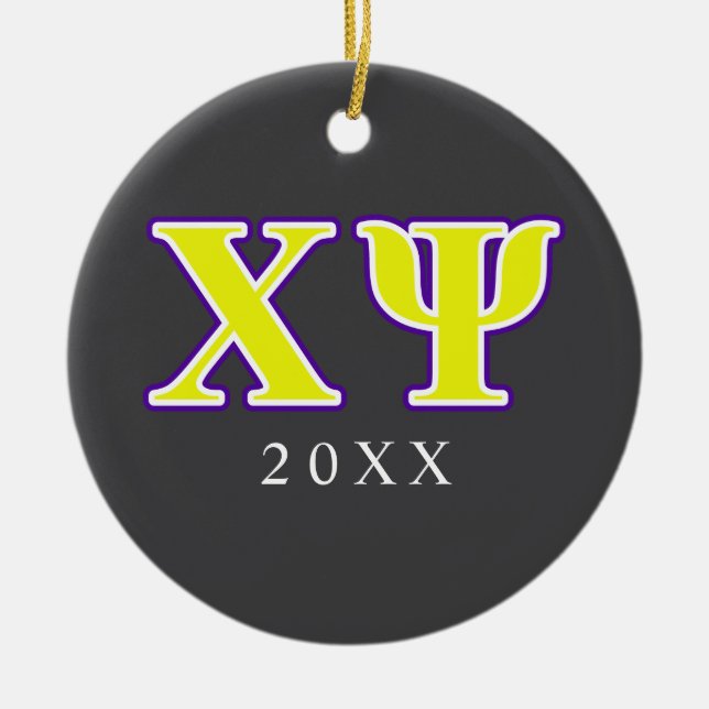 Chi Psi Yellow and Purple Letters Ceramic Ornament (Front)